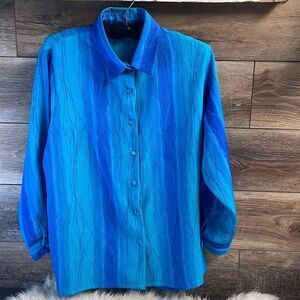 BonWorth Ladies Button Up Blouse, Blue and Purple Ombre,See Description for Size